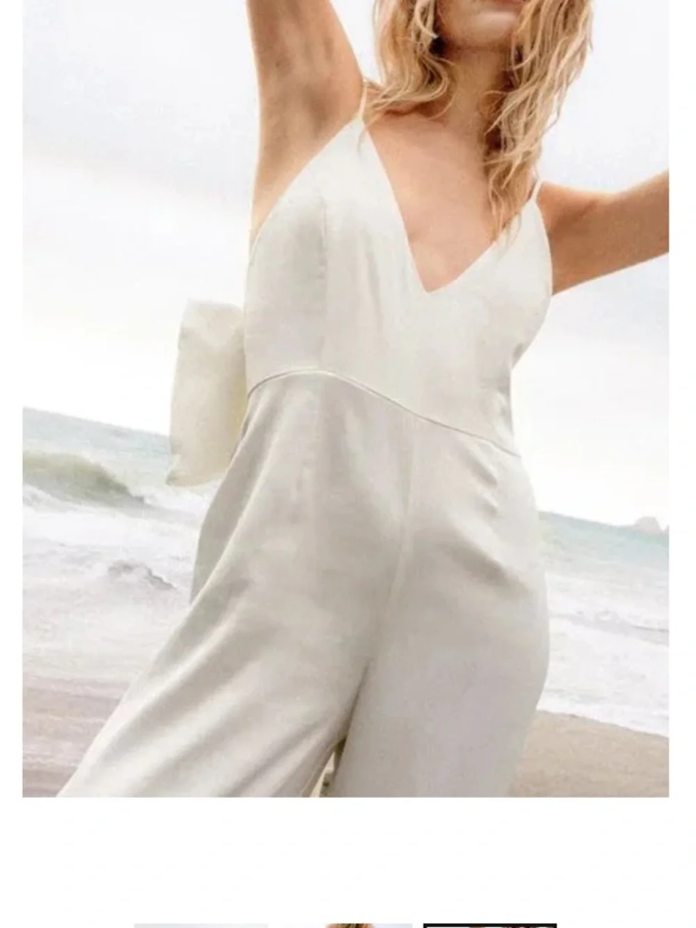 Women's White Bow Back V-Neck Wide-Leg Jumpsuit - Picture 2 of 7
